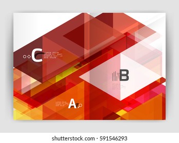 Vektormoderne geometrische Jahresberichte-Abdeckung. Moderne Broschüre oder Broschüre A4 Titelvorlage. Abstrakter Hintergrund mit Farbdreiecken, Jahresbericht-Hintergrund. Vektordesign für den Workflow