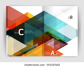 Vector modern geometric annual report cover. Modern business brochure or leaflet A4 cover template. Abstract background with color triangles, annual report print backdrop. Vector design for workflow