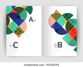 Vector modern geometric annual report cover. Modern business brochure or leaflet A4 cover template. Abstract background with color triangles, annual report print backdrop. Vector design for workflow