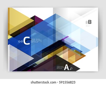 Vector modern geometric annual report cover. Modern business brochure or leaflet A4 cover template. Abstract background with color triangles, annual report print backdrop. Vector design for workflow