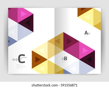 Vector modern geometric annual report cover. Modern business brochure or leaflet A4 cover template. Abstract background with color triangles, annual report print backdrop. Vector design for workflow