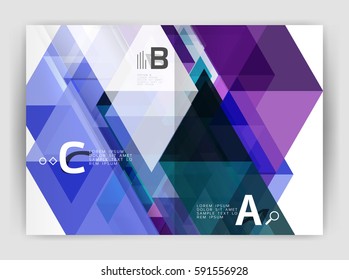 Vector modern geometric annual report cover. Modern business brochure or leaflet A4 cover template. Abstract background with color triangles, annual report print backdrop. Vector design for workflow