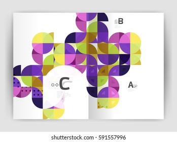 Cobertura del informe geométrico moderno vectorial anual. Folleto comercial moderno o planilla de portada A4. Fondo abstracto con triángulos de color, fondo anual de impresión de informes. Diseño de vectores para flujo de trabajo