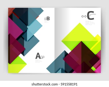 Vector modern geometric annual report cover. Modern business brochure or leaflet A4 cover template. Abstract background with color triangles, annual report print backdrop. Vector design for workflow
