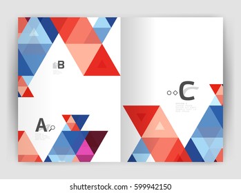 Vector modern geometric annual report cover. Modern business brochure or leaflet A4 cover template. Abstract background with color triangles, annual report print backdrop. Vector design for workflow
