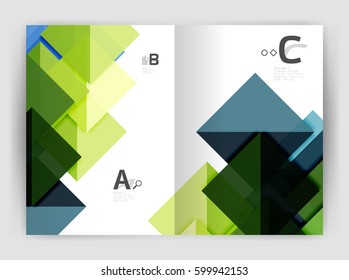 Vector modern geometric annual report cover. Modern business brochure or leaflet A4 cover template. Abstract background with color triangles, annual report print backdrop. Vector design for workflow