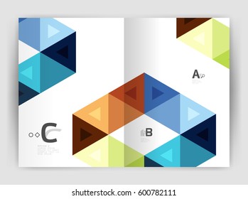 Vector modern geometric annual report cover. Modern business brochure or leaflet A4 cover template. Abstract background with color triangles, annual report print backdrop. Vector design for workflow