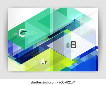 Vector modern geometric annual report cover. Modern business brochure or leaflet A4 cover template. Abstract background with color triangles, annual report print backdrop. Vector design for workflow