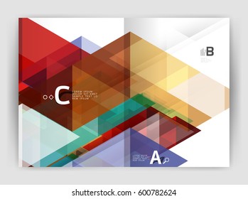 Vektormoderne geometrische Jahresberichte-Abdeckung. Moderne Broschüre oder Broschüre A4 Titelvorlage. Abstrakter Hintergrund mit Farbdreiecken, Jahresbericht-Hintergrund. Vektordesign für den Workflow