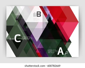 Vector modern geometric annual report cover. Modern business brochure or leaflet A4 cover template. Abstract background with color triangles, annual report print backdrop. Vector design for workflow