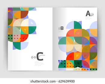 Cobertura del informe geométrico moderno vectorial anual. Folleto comercial moderno o planilla de portada A4. Fondo abstracto con triángulos de color, fondo anual de impresión de informes. Diseño de vectores para flujo de trabajo