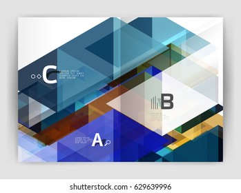 Vector modern geometric annual report cover. Modern business brochure or leaflet A4 cover template. Abstract background with color triangles, annual report print backdrop. Vector design for workflow