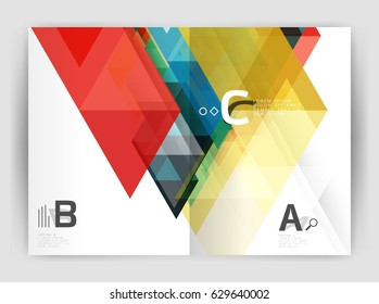 Vector modern geometric annual report cover. Modern business brochure or leaflet A4 cover template. Abstract background with color triangles, annual report print backdrop. Vector design for workflow