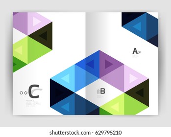 Vector modern geometric annual report cover. Modern business brochure or leaflet A4 cover template. Abstract background with color triangles, annual report print backdrop. Vector design for workflow