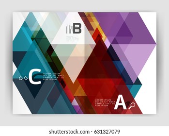 Vector modern geometric annual report cover. Modern business brochure or leaflet A4 cover template. Abstract background with color triangles, annual report print backdrop. Vector design for workflow