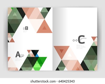 Vector modern geometric annual report cover. Modern business brochure or leaflet A4 cover template. Abstract background with color triangles, annual report print backdrop. Vector design for workflow