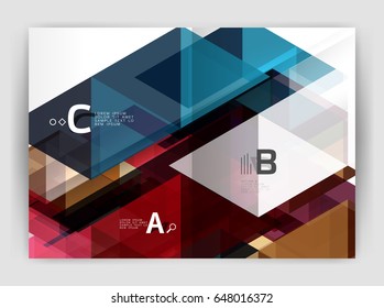Vector modern geometric annual report cover. Modern business brochure or leaflet A4 cover template. Abstract background with color triangles, annual report print backdrop. Vector design for workflow