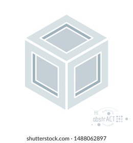 Vector modern geometric artistic graphic composition can be used as template and layout. Abstract technical background with graphic shape, cube.