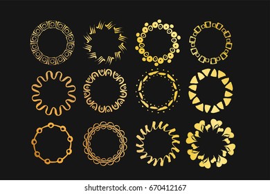 Vector modern geometric handdrawn ink frames. Set of 12 modern frames of different geometric shapes with organic handdrawn texture.