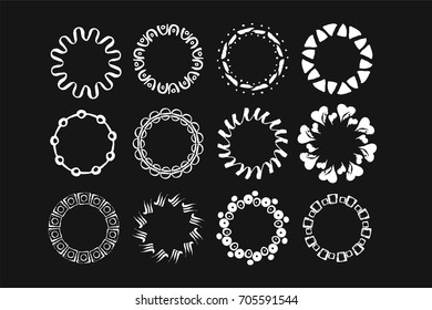 Vector modern geometric handdrawn ink frames. Set of 12 modern frames of different geometric shapes with organic handdrawn texture.