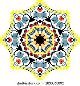 Vector for Modern Geometric Mandala with Playful color and Cute Teddy Bear Silhouette. Perfect for unique background and vibrant wall decoration.