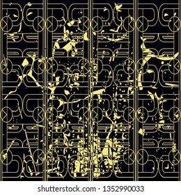 Vector modern geometric tile pattern with grunge effect. Abstract art deco retro vintage background.