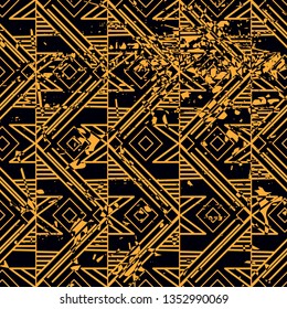 Vector modern geometric tile pattern with grunge effect. Abstract art deco retro vintage background.