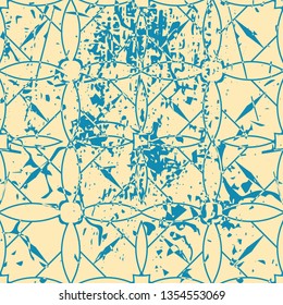 Vector modern geometric tile pattern with grunge effect. Abstract art deco retro vintage background.