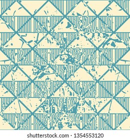 Vector modern geometric tile pattern with grunge effect. Abstract art deco retro vintage background.