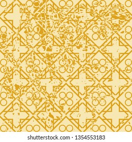 Vector modern geometric tile pattern with grunge effect. Abstract art deco retro vintage background.