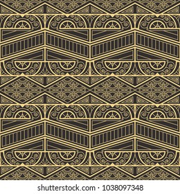 Vector modern geometric tiles pattern. golden lined shape. Abstract art deco seamless luxury background.