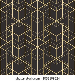 Vector modern geometric tiles pattern. golden lined shape. Abstract art deco seamless luxury background.