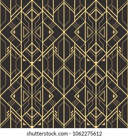 Vector modern geometric tiles pattern. golden lined shape. Abstract art deco seamless luxury background.