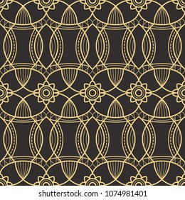 Vector modern geometric tiles pattern. golden lined shape. Abstract art deco seamless luxury background.