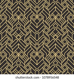 Vector modern geometric tiles pattern. golden lined shape. Abstract art deco seamless luxury background.