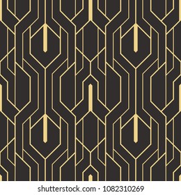 Vector modern geometric tiles pattern. golden lined shape. Abstract art deco seamless luxury background.