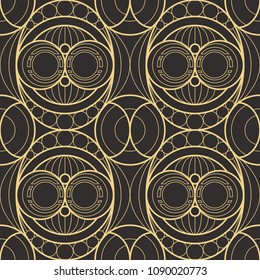 Vector modern geometric tiles pattern. golden lined shape. Abstract art deco seamless luxury background.