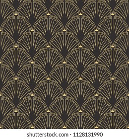 Vector modern geometric tiles pattern. golden lined shape. Abstract art deco seamless luxury background.