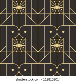 Vector modern geometric tiles pattern. golden lined shape. Abstract art deco seamless luxury background.