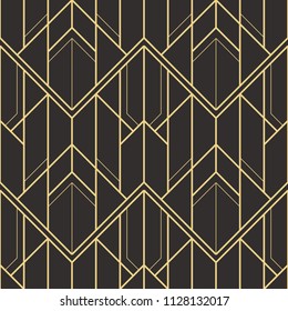 Vector modern geometric tiles pattern. golden lined shape. Abstract art deco seamless luxury background.