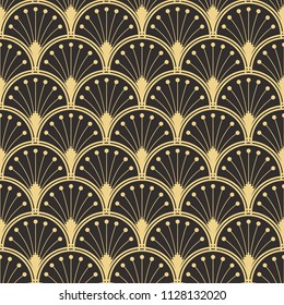Vector modern geometric tiles pattern. golden lined shape. Abstract art deco seamless luxury background.
