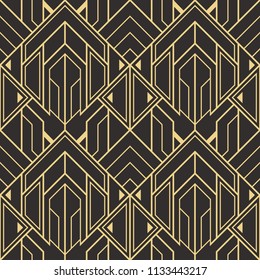 Vector modern geometric tiles pattern. golden lined shape. Abstract art deco seamless luxury background.