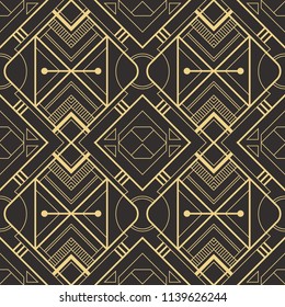 Vector modern geometric tiles pattern. golden lined shape. Abstract art deco seamless luxury background.