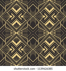 Vector modern geometric tiles pattern. golden lined shape. Abstract art deco seamless luxury background.