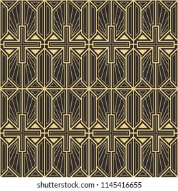 Vector modern geometric tiles pattern. golden lined shape. Abstract art deco seamless luxury background.