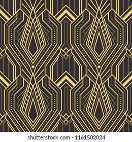 Vector modern geometric tiles pattern. golden lined shape. Abstract art deco seamless luxury background.