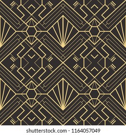 Vector modern geometric tiles pattern. golden lined shape. Abstract art deco seamless luxury background.