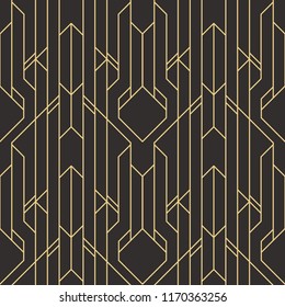 Vector modern geometric tiles pattern. golden lined shape. Abstract art deco seamless luxury background.