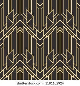 Vector modern geometric tiles pattern. golden lined shape. Abstract art deco seamless luxury background.