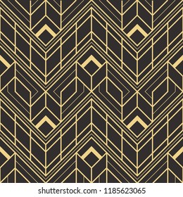 Vector modern geometric tiles pattern. golden lined shape. Abstract art deco seamless luxury background.